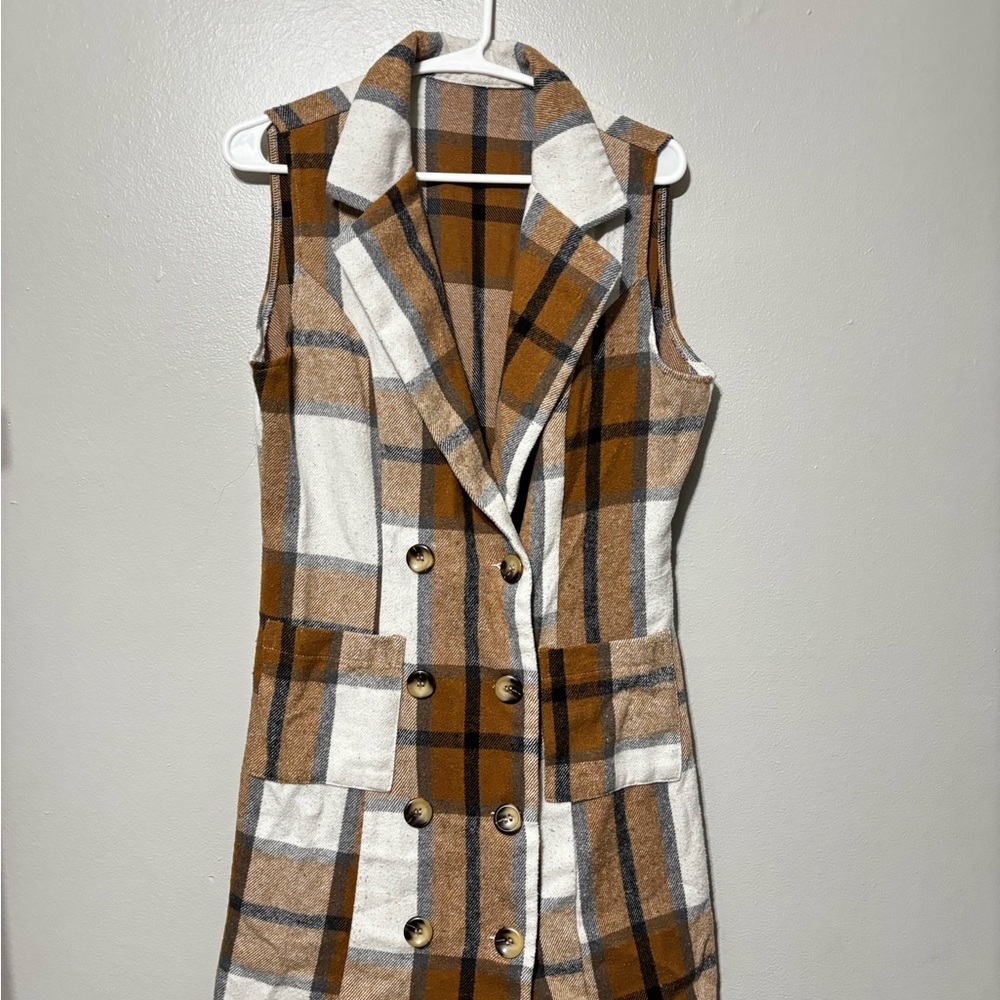 Plaid Sleeveless Double-Breasted Coat
